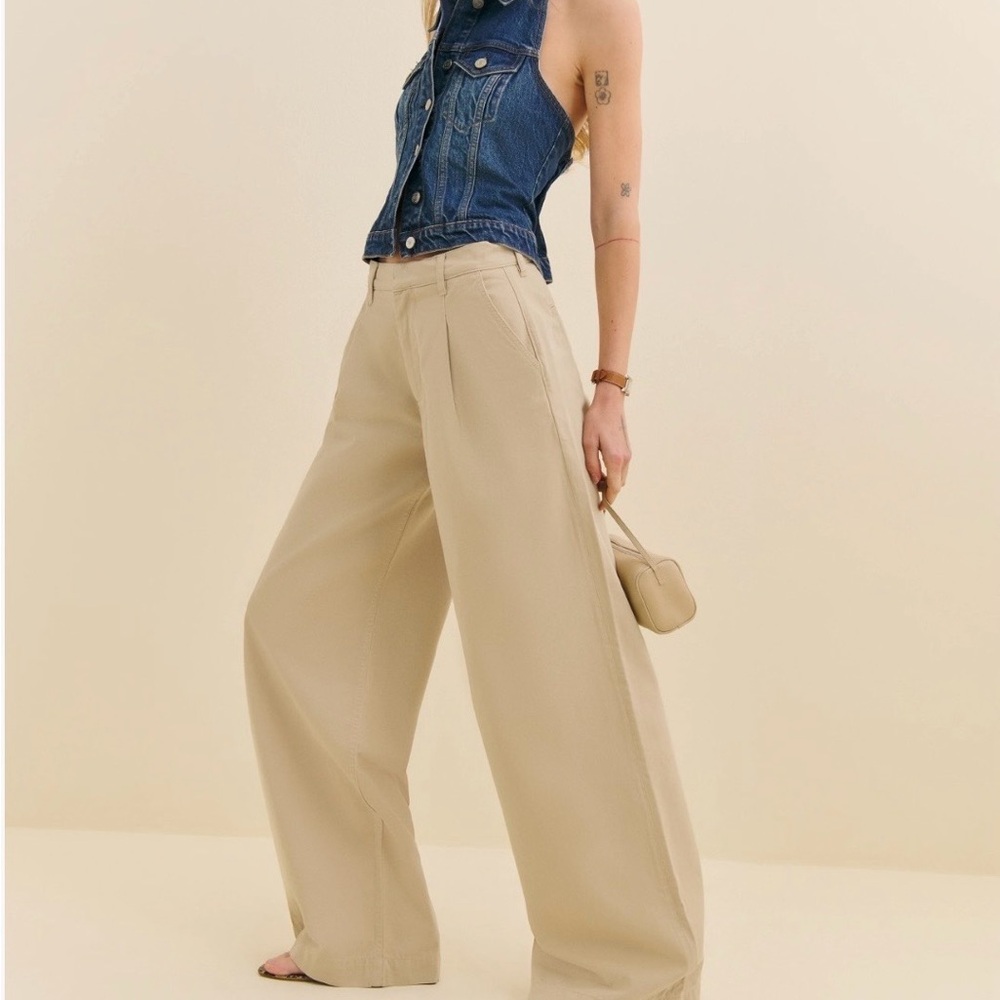 Reformation Malia Mid Rise Wide Leg Pleated Trouser Pants